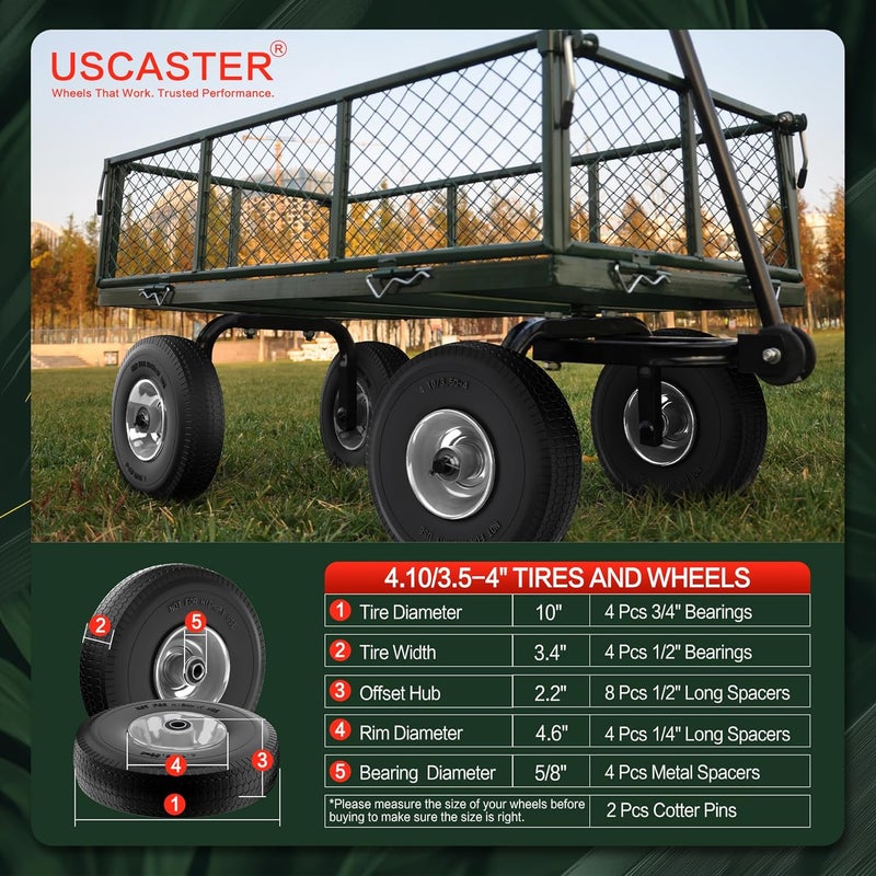 uscaster 4.10/3.50-4 Tire and Wheel Flat Free,10-Inch Solid Wheel Replacement with 5/8 Extra 3/4 &1/2 Bearings,2.2" Offset Hub -Compatible with Hand Truck,Wheelbarrow,Dolly(Wave,Gray) - Image 2